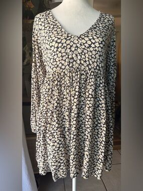 Billabong Daisy Floral Babydoll Tunic Dress Small Black White Boho